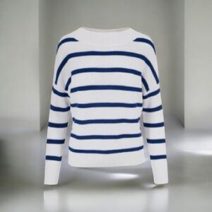 New! KINROSS Winter White & Royale Rib Stripe Pullover Size Medium